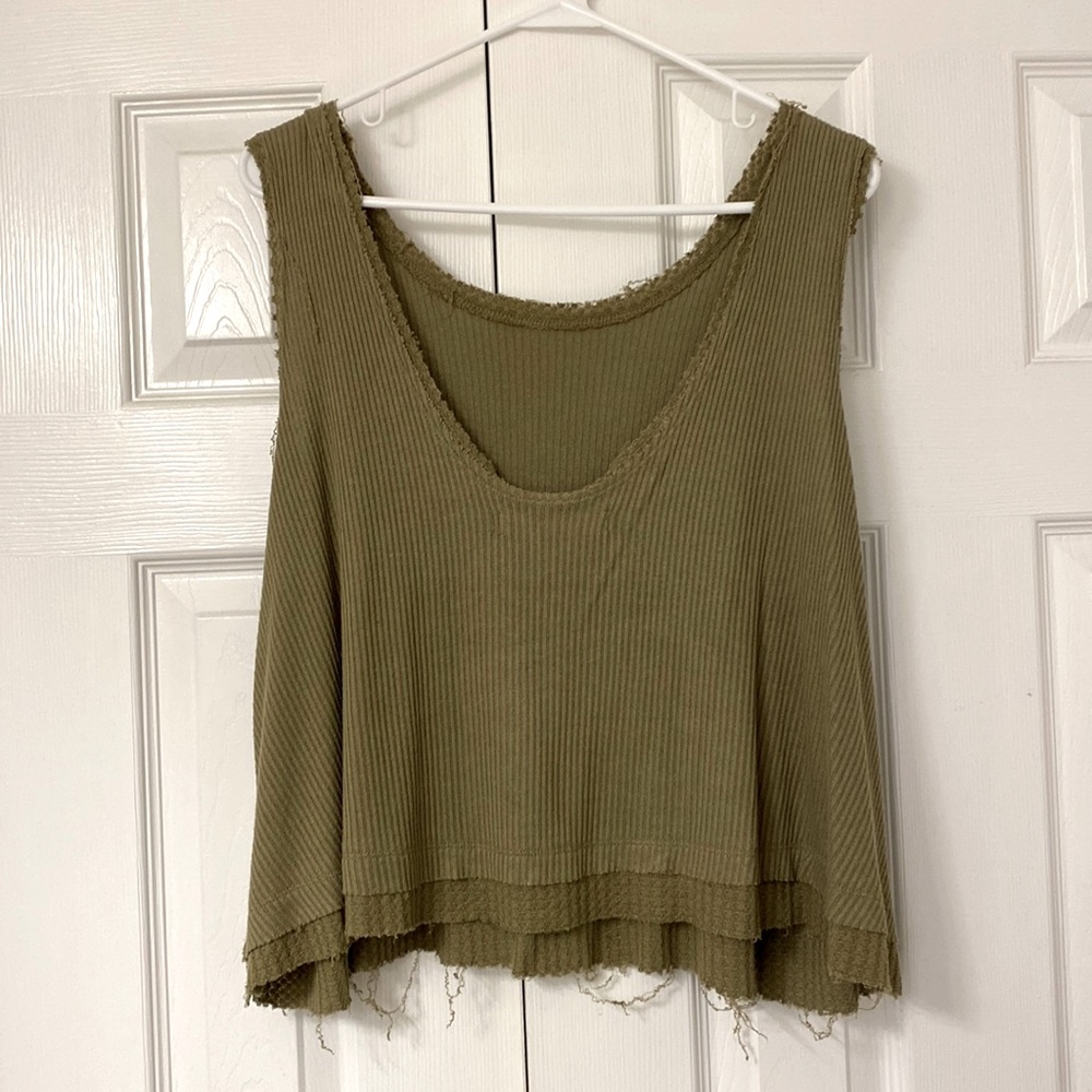 Free people top - cropped tank top with distressed hem- sz XS - olive green